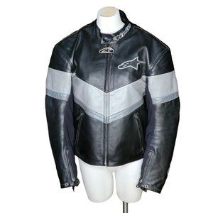 ALPINESTARS Motorcycle Jacket Mens 42 Large Black Gray Leather Lined Riding Gear